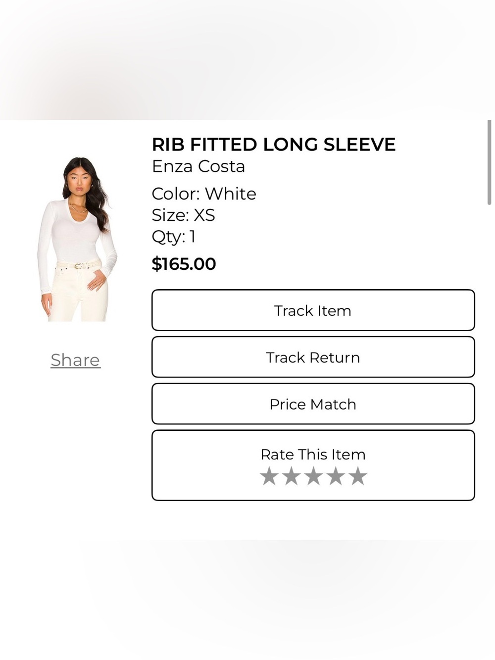 Enza Costa White Ribbed V-Neck Long Sleeve Top